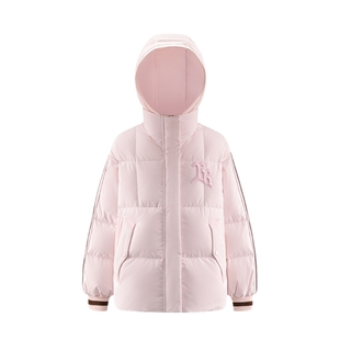 艾莱依假两件短款羽绒服美式新款运动时尚休闲连帽宽松加厚外套女