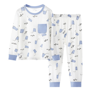 儿童莫代尔睡衣薄款春夏季男孩长款短袖男童女童冰丝空调服套装