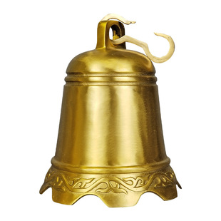 纯黄铜铃铛超响挂件大号撞钟复古铜铃铛六字真言铜钟五黄二黑挂钟