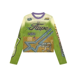 Aape旗舰店女装春夏千禧风撞色字母图案印花猿人长袖T恤1920XAQ