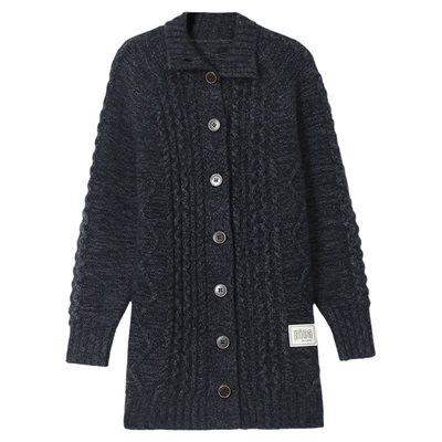 恒源祥立领羊毛麻花开衫女春秋