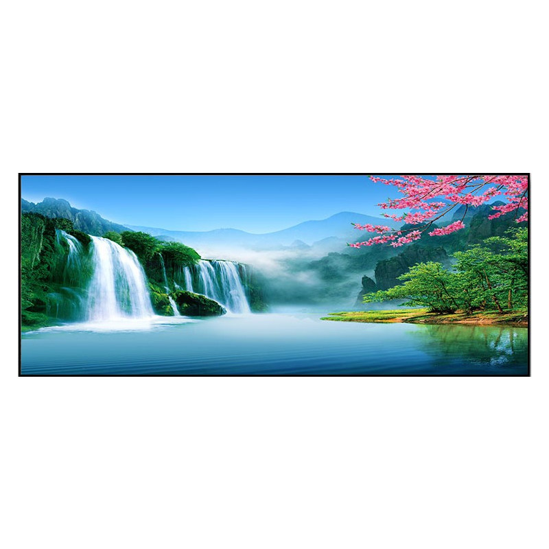 中式客厅沙发背景墙装饰画大气流水生财山水风景壁画单幅横版挂画