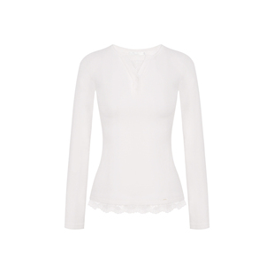 Kroche 浪漫法式 蕾丝花边拼接 加厚绒感修身长袖T恤打底