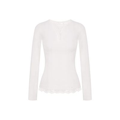 蕾丝花边绒感修身长袖T恤打底