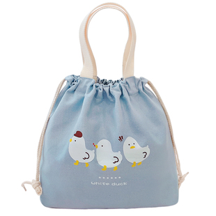 饭盒袋女手提包帆布包抽绳手拎束口布袋子上班族学生带饭包便当包