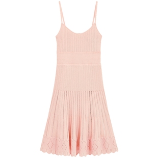 bebe2025夏季新款女士波浪边短款鱼尾收腰吊带针织连衣裙230905