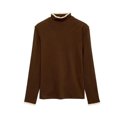 蕾丝花边双面德绒打底衫女秋冬