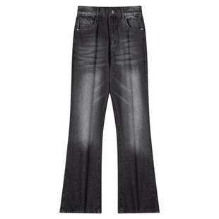 班尼路SK秋冬微喇牛仔裤男修身加绒美式黑色喇叭裤子男士直筒裤YS