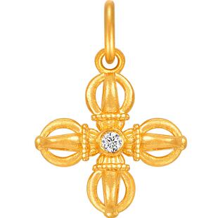 明牌珠宝5G黄金多吉·十字金刚杵吊坠 足金锆石镶嵌挂坠AFC0825