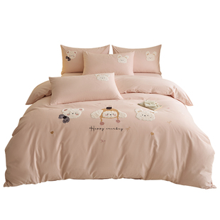 卡通100S全棉加厚磨毛四件套纯棉刺绣被套床单床笠三件套儿童床品