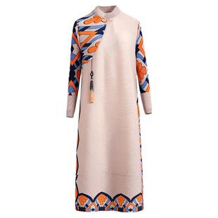 妈妈装新中式连衣裙2026早春新款大码复古印花改良旗袍裙遮肚显瘦