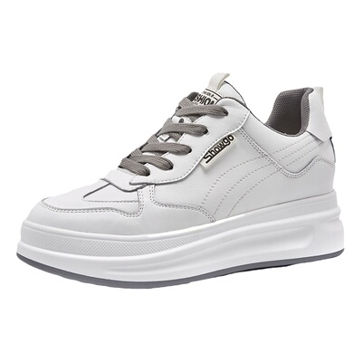 真皮内增高小白鞋女坡跟休闲单鞋