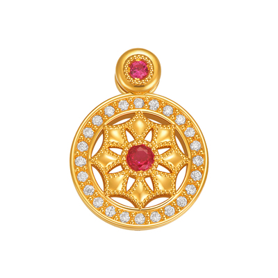 明牌珠宝福花长乐硬金吊坠 黄金莫桑钻镶嵌足金宝石挂件ASY0652