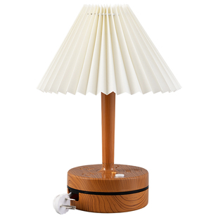 多功能台灯插座一体床头灯中式木纹创意百褶灯装饰小夜灯可收线