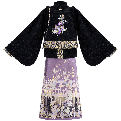 蓓蕾精灵 魔仙 汉服女明制琵琶袖紫色马面裙套装秋冬款汉洋折衷