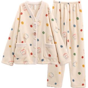 芬腾女士睡衣珊瑚绒秋冬季加绒加厚套装法兰绒可爱甜美休闲家居服