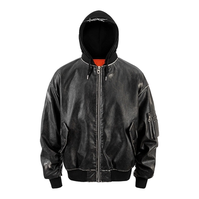 8FF水洗做旧Bomber皮衣棉服