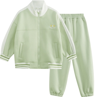 茵曼女童加绒套装高领设计2024冬季儿童中大童护脖卫衣裤子两件套