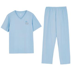 铜牛韶棉半袖V领圆领男女家居服 春夏纯棉睡衣套装NJ055