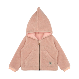 大耳象女童毛绒连帽外套冬季新款宝儿精灵加绒百搭保暖针织衫上衣