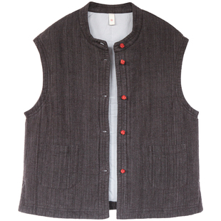 古石后原创布衣棉马甲女款春秋中式复古国风土布棉麻轻薄夹棉外套