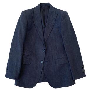 KIESSU Navy Linen Suit藏青亚麻休闲商务西服英伦修身男西装上衣