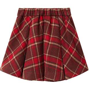【奥莱】MAXRIENY学院风红格子百褶半裙童装