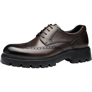 报喜鸟男鞋春秋男士皮鞋真皮宽楦厚底正装鞋增高商务通勤休闲皮鞋