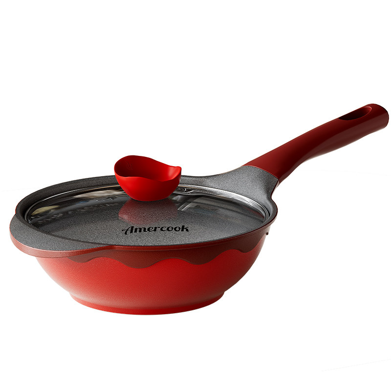 amercook红色不粘一人食钛小炒锅