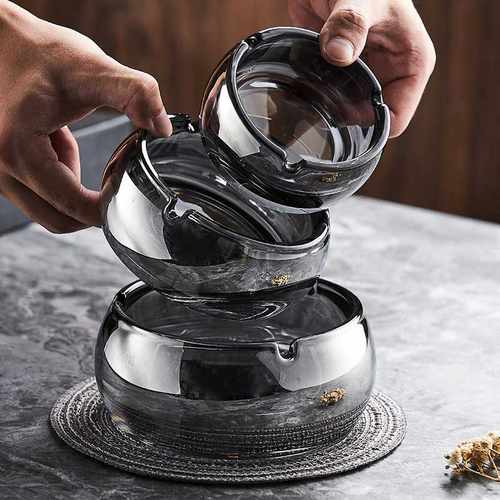 新品 创意轻奢烟灰缸家用欧式烟缸水晶玻璃大号时尚客厅办公室圆