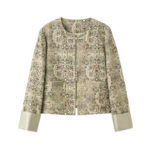 水墨佳人新中式丝毛短款圆领提花印花2026年春短款外套复古显气质