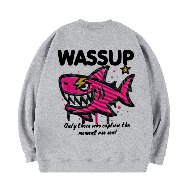 WASSUP美式鲨鱼重磅加绒卫衣男