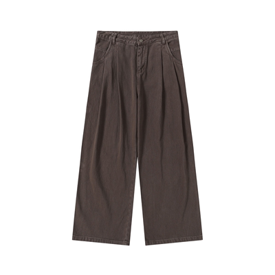 Botanica美式NewVintage新复古风咖棕色休闲裤阔腿直筒褶皱牛仔裤
