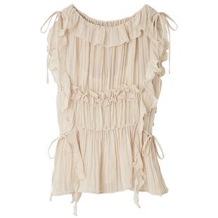 LILY BROWN2025秋冬新品百搭圆领荷叶边褶皱无袖衬衫LWFT254171