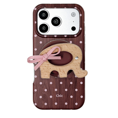 kaia 甜美木纹波点小象木马适用苹果18promax手机壳iphone17pro新款16磁吸支架15女18pm全包17pro防摔手机套