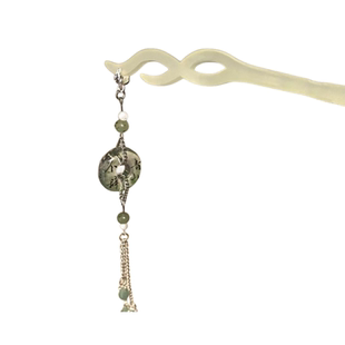 水墨蝴蝶平安扣流苏发簪清雅古风清冷感发钗女新中式发饰贝壳三件