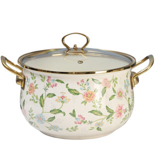 到货18-30cm欧丽家珐琅搪瓷鸟语花香搪瓷双耳炖锅汤锅厚电炉燃气