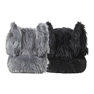 CANDYMADE 冬季黑灰双色Logo刺绣图案毛绒可拆卸耳朵帽子