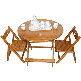 楠竹折叠圆桌子简易小餐桌饭桌2圆形桌便携4人实木桌家用可折叠桌