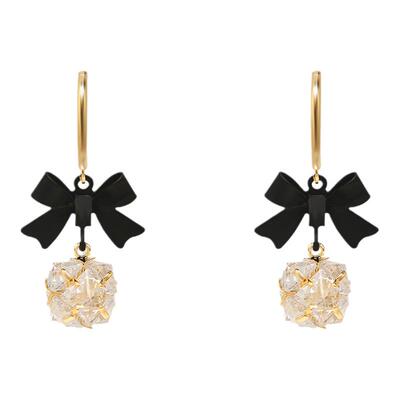 「童话镇」黑色蝴蝶结耳环小众复古高级感蚊香盘耳夹女无耳洞耳饰