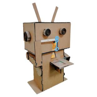 新款自制电动吹泡泡机器人手工纸板材料包儿童学生科技小发明作业