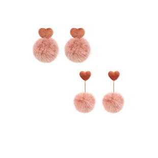 豆沙粉毛绒绒毛球耳环甜美可爱焦糖纯银耳钉秋冬新款气质饰耳夹女
