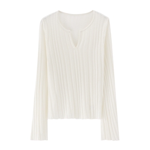 Basic House/百家好绵羊毛纯色针织衫女春季新款桑蚕丝长袖打底衫