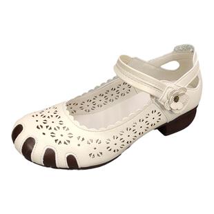 软皮女单鞋夏季百搭低跟牛筋软底透气防滑中年妈妈女士凉鞋高跟鞋