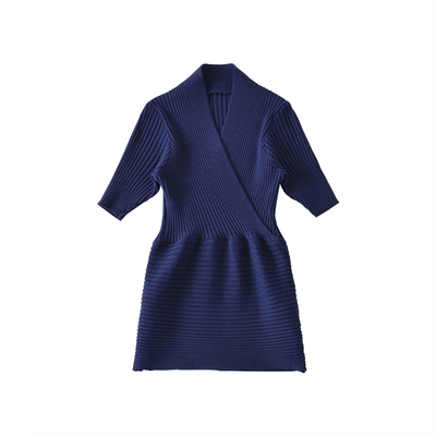 交叉V领修身收腰短袖针织T恤上衣