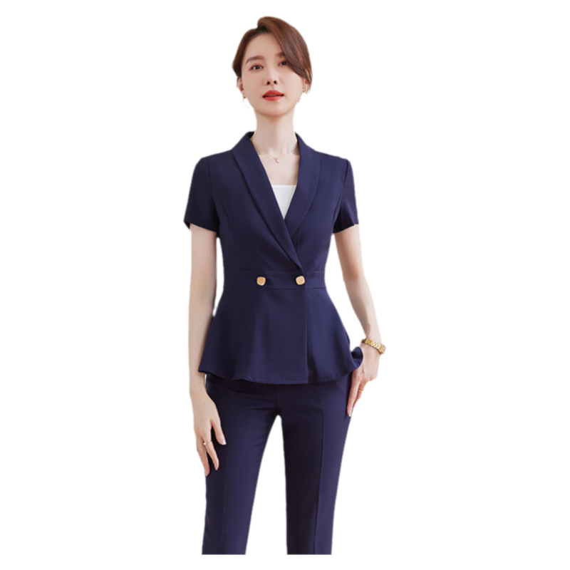 诗璐雅荷叶边西服套装女夏季显瘦