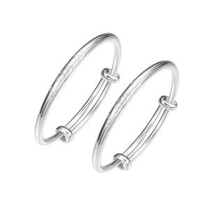 周六福成对银手镯999足银活口Baby宝宝儿童福运新品银镯周岁礼物