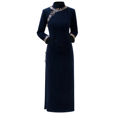 高贵毛呢旗袍女新中式秋冬民国风