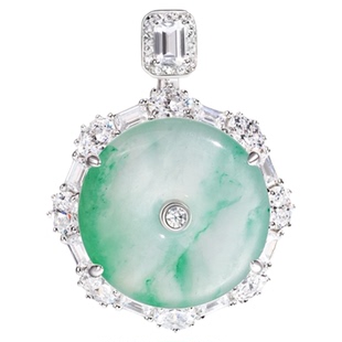 VISING珠宝天然非洲翠独龙玉平安扣吊坠项链锁骨链爆闪玫瑰钻