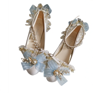 九月辰时原创Lolita花嫁茶会高跟鞋重工粗跟手作lo鞋圆头洛丽塔